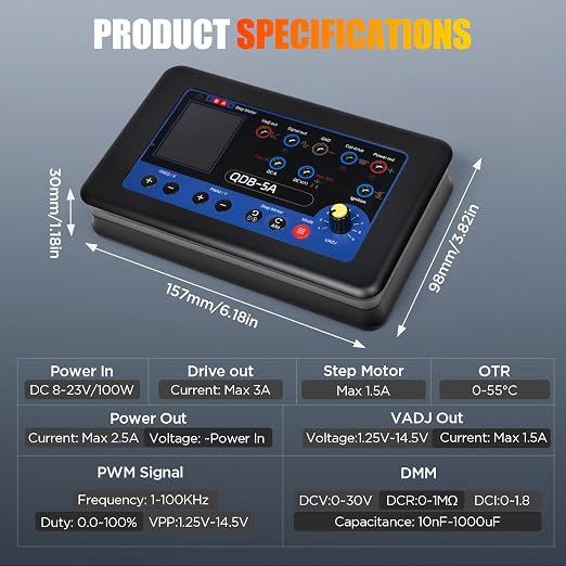 QDB-5A Ignition Coil Tester Tool Kit, Adjustable PWM Signal Generator | with Carrying Case, 7 Working Modes, 7 Languages, 2.4-Inch Color Display, for Valves/Fuel Injectors/Ignition Coils/Motors