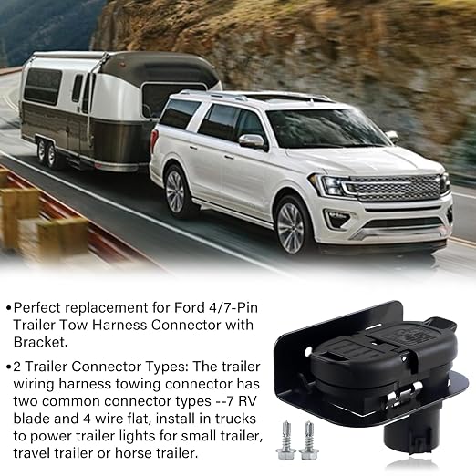 Trailer Brake Harness Towing 7-Pin Round / 4-Pin Flat Plug Connector for 2009-2023 Ford F150 F250 F350 Trailer Connector 9U5Z-14489-MAA
