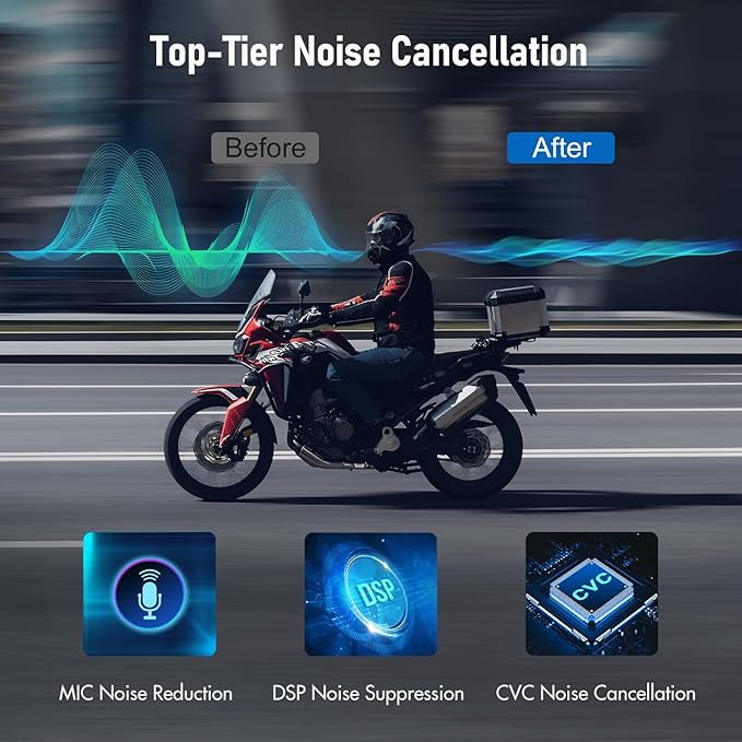 TK-X4SC Motorcycle Bluetooth Headset, 6 Riders 2000m Helmet Intercom with Music Share/Top-Tier Noise Reduction/LCD Screen/HiFi Stereo Sound,Universal Communication System Headphones(2 Pack)