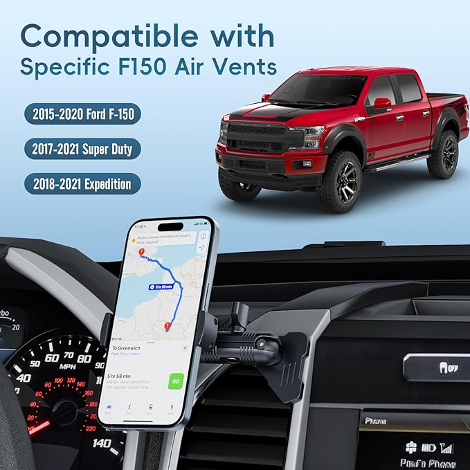 Kaishengyuan Metal Vent Phone Mount Compatible with 2015-2020 Ford F-150, 2017-2021 Super Duty & 2018-2021 Expedition, Car Solid Phone Holder Cellphone Cradles Bracket Stand for All Smartphone
