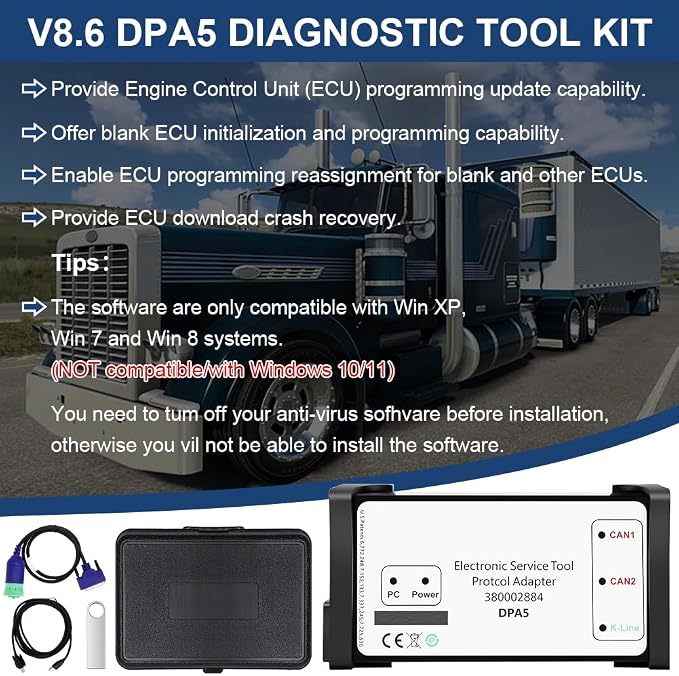 380002884 V8.6 EST DPA5 Diagnostic Tool Kit Dearborn Protocol Adapter 5 for New Holland Electronic Service Tools (EST) for Tractor Loaders 380002884