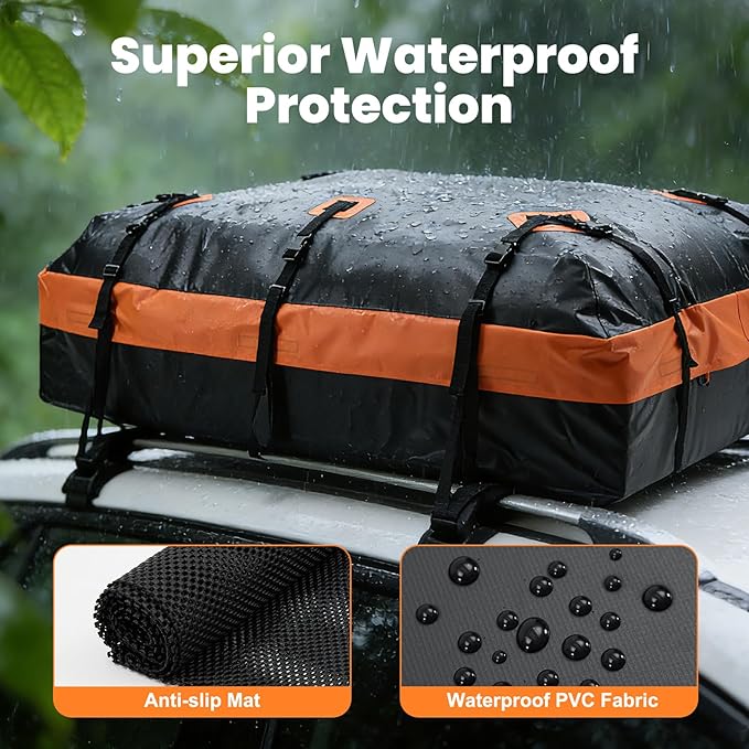 DUMOS Car Rooftop Cargo Carrier 20 Cubic Feet, Car Roof Waterproof PVC Bag | with Anti-Slip Mat, Combination Luggage Lock, Reinforced Straps & Door Hooks, Fit Vehicles with/without Roof Racks