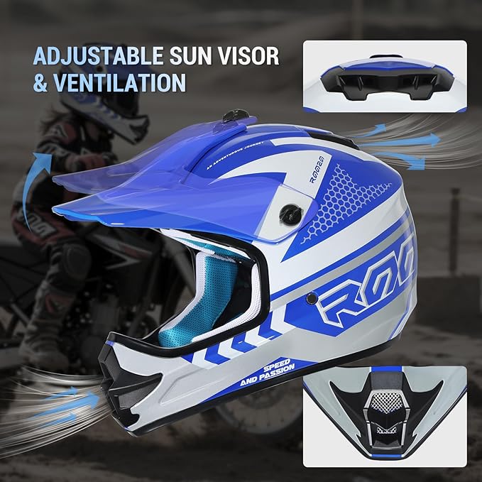 Youth Dirt Bike Helmet DOT Approved, Kids Motocross Full Face Helmet with Adjustable Goggles Riding Gloves & Storage Bag, Off-Road Sport Gear Set for Boys Girls ATV UTV