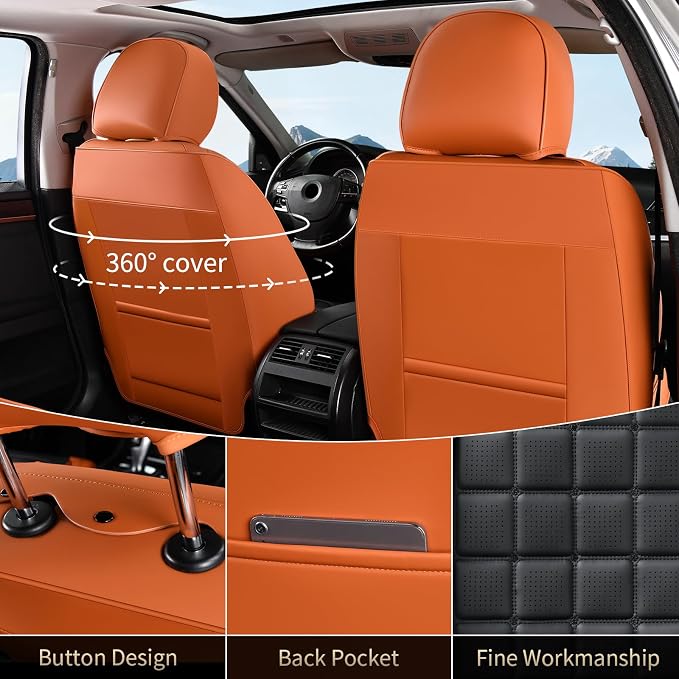 FLORICH Leather Seat Cover, Car Seat Covers Full Set, Waterproof Car Seat Protectors 5 Seats, Front and Rear Seat Covers for Cars, Breathable Automotive Seat Covers Protector Fit for Most Cars Trucks