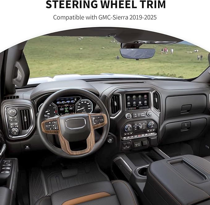 JeCar Steering Wheel Trim Cover Compatible with GMC Sierra 1500 2019-2025, for GMC Sierra 2500HD/3500HD 2020-2024, for GMC Yukon 2021-2024, Wood Grain
