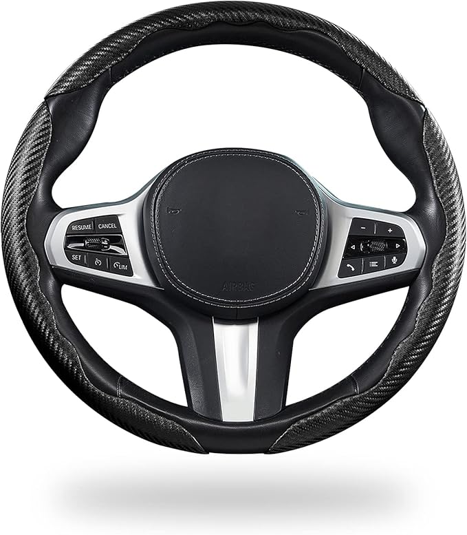 Carbon Fiber Steering Wheel Covers 3 Piece Clip on Steering Wheel Cover (Matte Black)