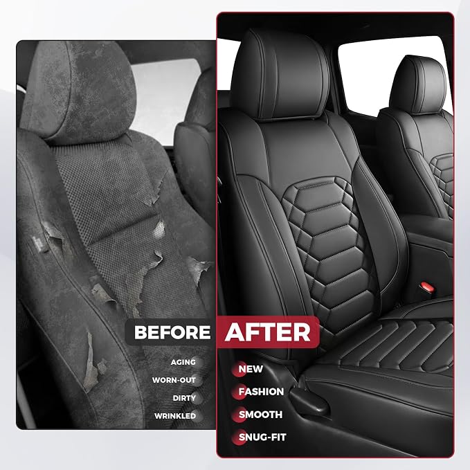 FREESOO Tacoma Seat Covers Custom Fit for Toyota Tacoma 2005-2015 Double Crew Cab Faux Leather Full Set Pickup Truck Seat Covers (Full Set, Black)