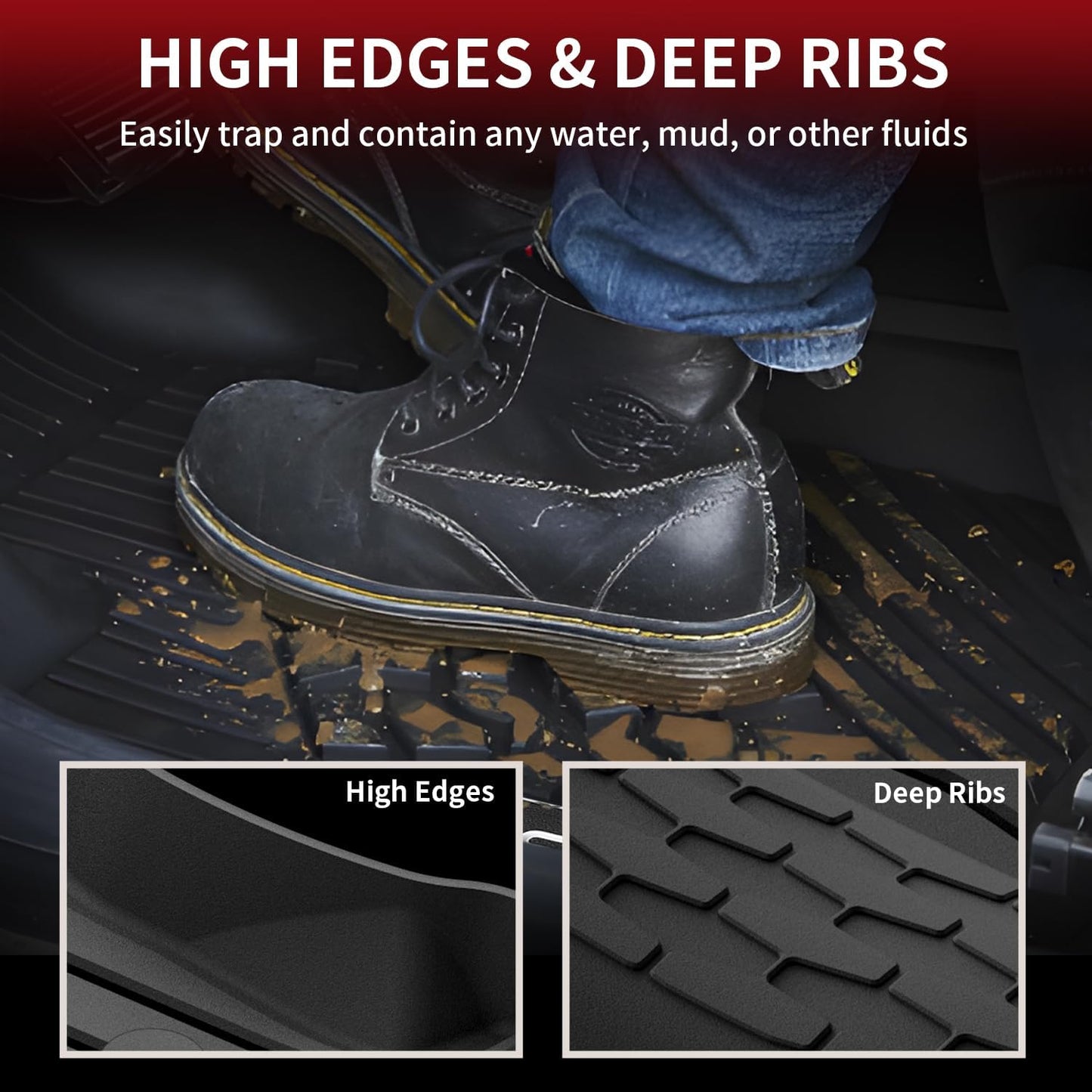 LASFIT Floor Mats Fit for Lincoln Continental 2020 2019 2018 2017, All Weather Floor Liner TPE Custom Fit Car Mats for Lincoln Continental 1st & 2nd Row Rubber Mats, Black,Tasteless