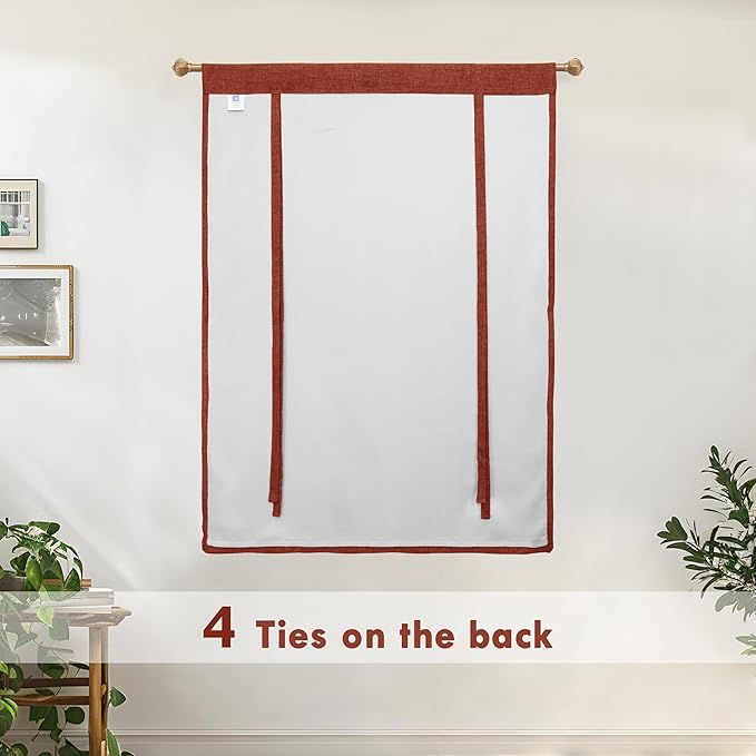 DriftAway Double Layer Linen Blackout Tie Up Curtains Thermal Insulated Fully Lined Balloon Roman Shade Bathroom Window Adjustable Rod Pocket for Small Window 25 Inch by 47 Inch Burnt Orange
