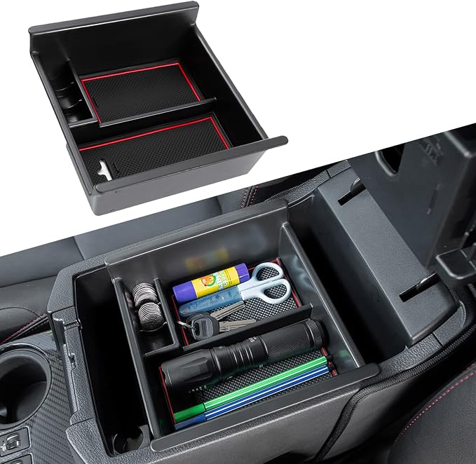 JDMCAR Front Center Grille Insert Cover Trim and Center Console Organizer (Red Trim) Compatible with 2023 2022 2021 2020 Toyota 4Runner