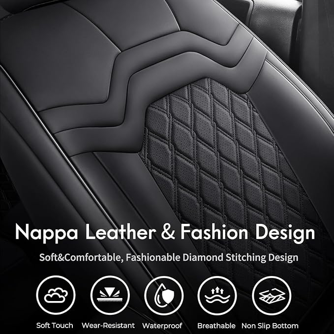 Huidasource Fit for Chevy Silverado Rear Seat Cover, GMC Sierra Rear Seat Cover 1500 2007-2013&2019-2026, 2020-2026 2500HD 3500HD Crew Cab WT LS LT, Silverado Back Seat Covers Nappa Leather, Black
