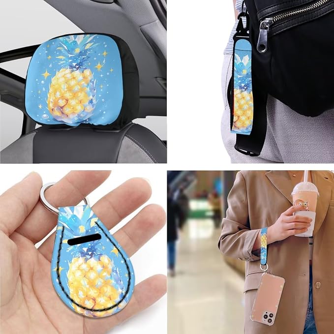 Pineapple Pattern Car Seat Cover Full Set 13 Pcs Watercolor Pineapples Painting Print Front/Rear Split Bench Protection Universal Fit for Auto Truck Van SUV, Turquoise