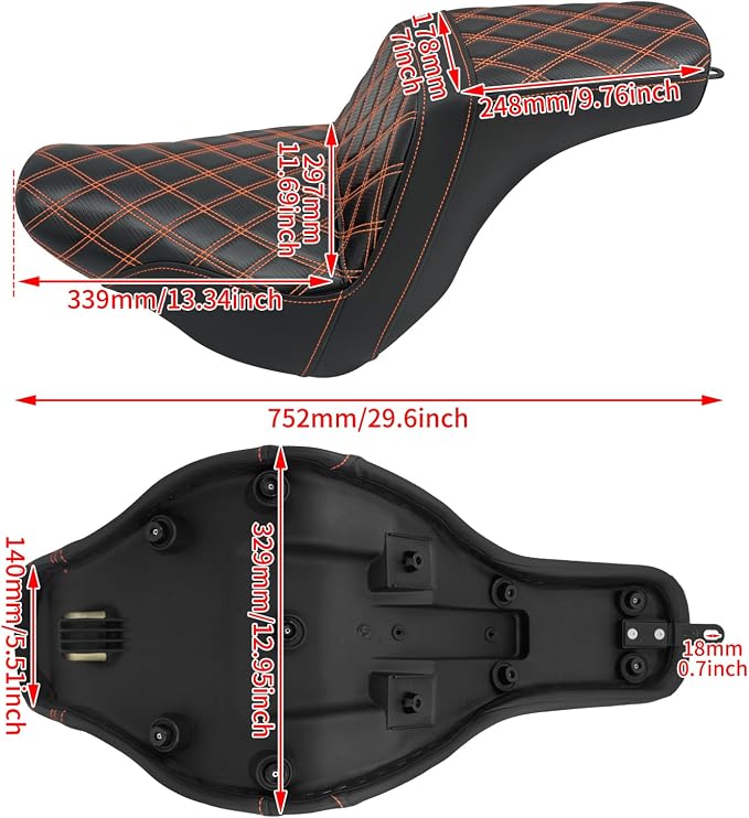 Motorcycle 2-Up Seat Driver Passenger One-Piece Seat Fit For Harley Low Rider Low Rider S ST FXLR FXLRST 2018-up (Orange Stitching)