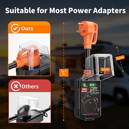 Vehiker 16000 Joules-RV Surge Protector 30 Amp, RV Power Surge Voltage Protection, RV Adapter Plug for Camper, Circuit Analyzer for Travel Trailers with Waterpoof Cover