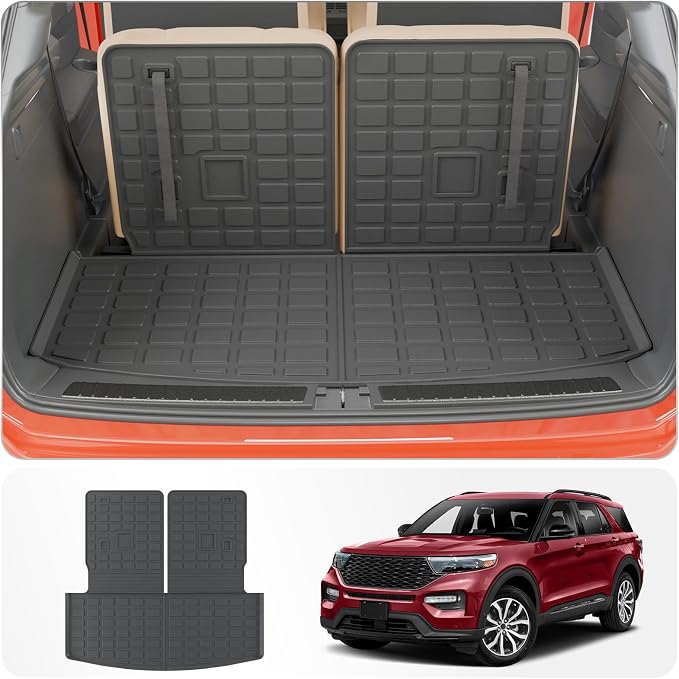 Cargo Mat Compatible with 2020-2025 2026 Ford Explorer Trunk Mat Cargo Liner Seat Back Cover Protector TPE All Weather Trunk Liner 2025 Explorer Accessories (Trunk Mat with Backrest Mats)