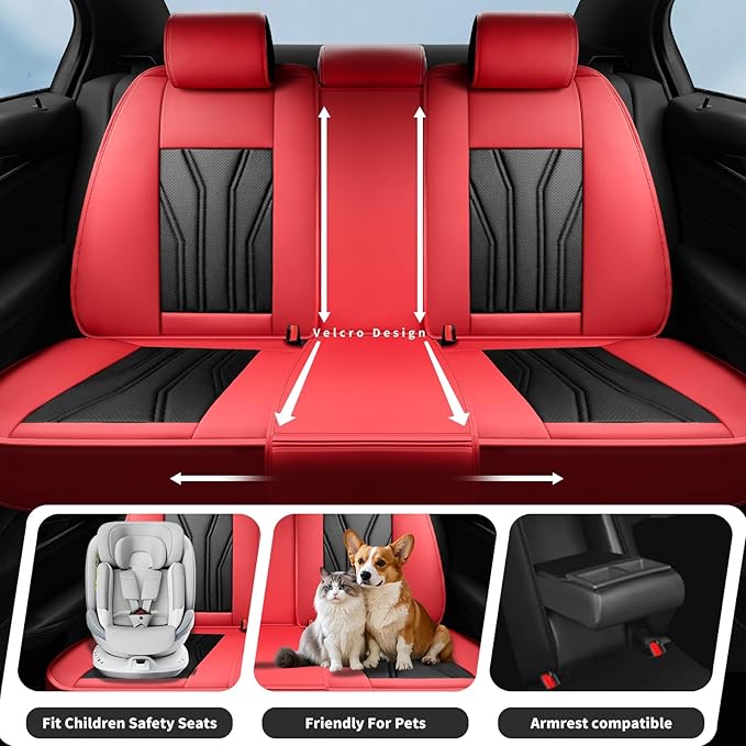Fit Accord Car Seat Covers Premium Leather for Honda Accord 2010-2025 2026. Waterproof， Anti-Slip, Scratch-Resistant & All-Weather Seat Cushion Protector (Full Set, Red&Black)