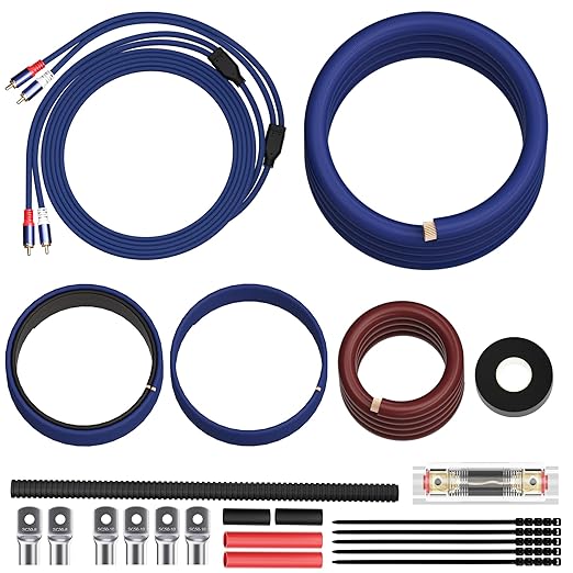 1/0 Gauge Complete Amp Wiring Kit, Premium Car Amplifier DIY Installation Kit, 3000W High Power CCA Cable with Fuse Holder& Full Accessories for Car Truck/RV/ATV Audio Systems Radio Subwoofer Speaker