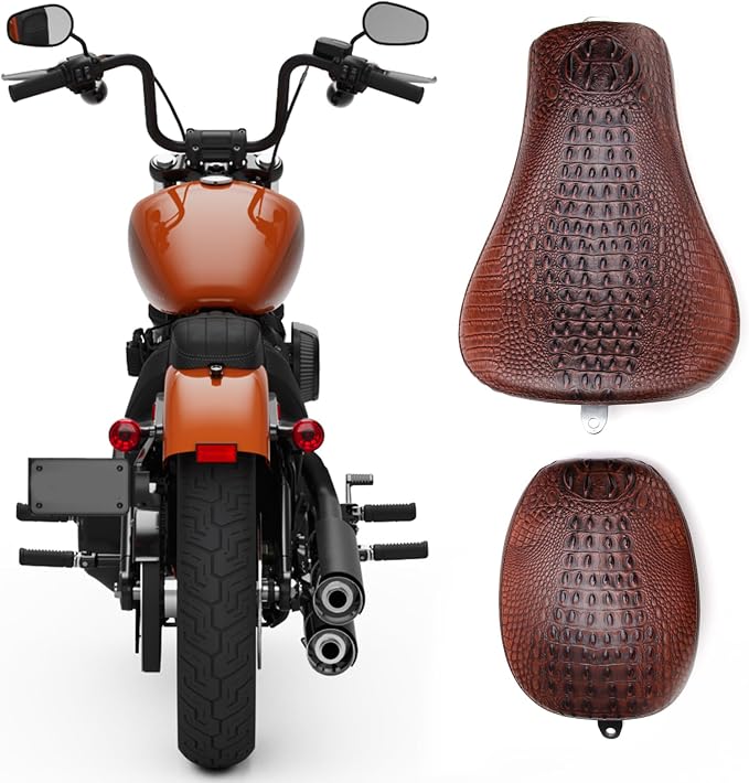Motorcycle Brown Crocodile Front Driver Solo Seat+Rear Passenger Pillion Pad Compatible with Sportster 48 72 Iron 883 XL883 Forty Eight XL1200 Seventy Two 1200
