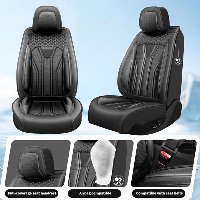 Fit HRV Car Seat Covers Premium Leather for Honda HRV 2018-2025 2026. Waterproof， Anti-Slip, Scratch-Resistant & All-Weather Seat Cushion Protector (Full Set, All Black)