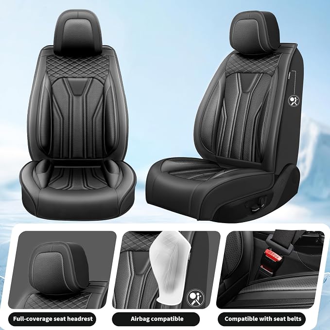 Fit Frontier Car Seat Covers Premium Leather for Nissan Frontier 2012-2025 2026. Waterproof， Anti-Slip, Scratch-Resistant & All-Weather Seat Cushion Protector (Full Set, All Black)