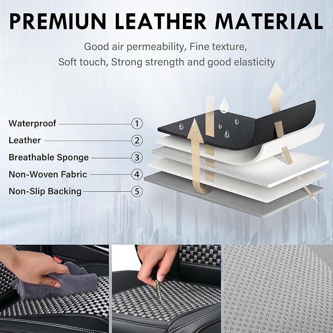 Coverado 2 in 1 Seat Covers for Car Full Set, Conversions Between Warm Suede and Cold Ice Silk for Car Seat Protector Car Accessories Universal Fit for Most Cars SUVs and Trucks（Black&Gray）