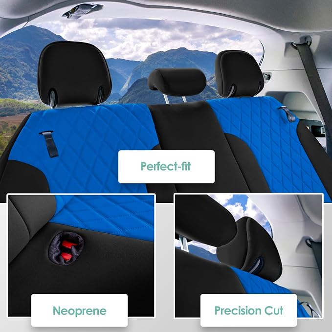 FH Group Custom Fit Car Seat Covers Specifically Made for Toyota Sienna 2021-2024, Blue Ultraflex Neoprene 3rd Row Set Automotive Seat Covers, 7-8 Seater SUV Seat Covers, Toyota Accessories
