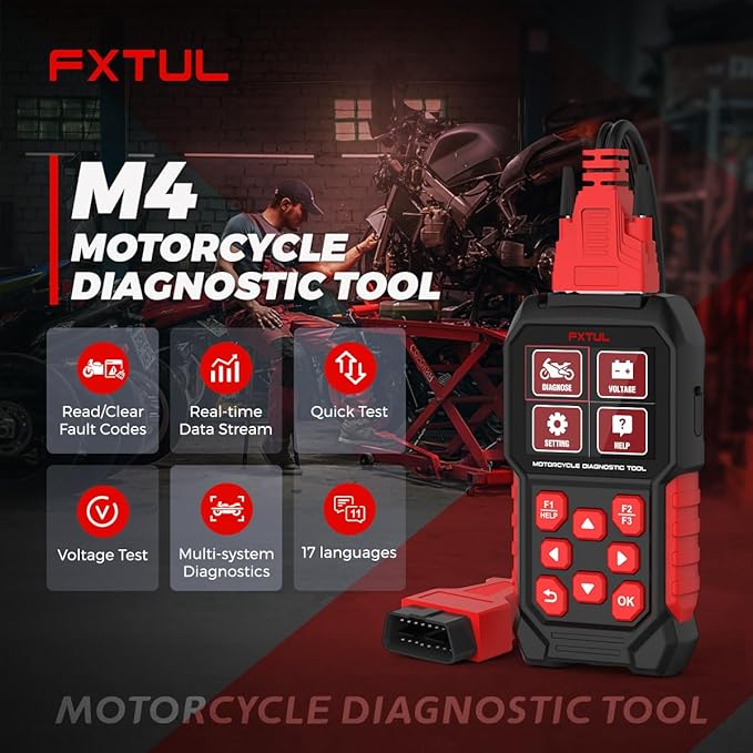 M4 Motorcycle Diagnostic Tool for BMW 10-Pin OBD2 Scanner | Full System Scanner, ABS Bleeding, Service Reset & Throttle Reset, ECU Reset, For DIYers & Professional Mechanics