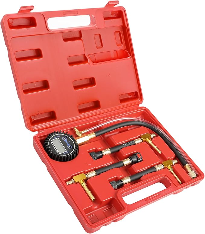 BETOOLL Digital Fuel Pressure Tester Kit - Fuel Pressure Gauge 0-300 PSI with 9.49,7.89,6.30 Fuel Line Fittings Automotive Test Tool Kit