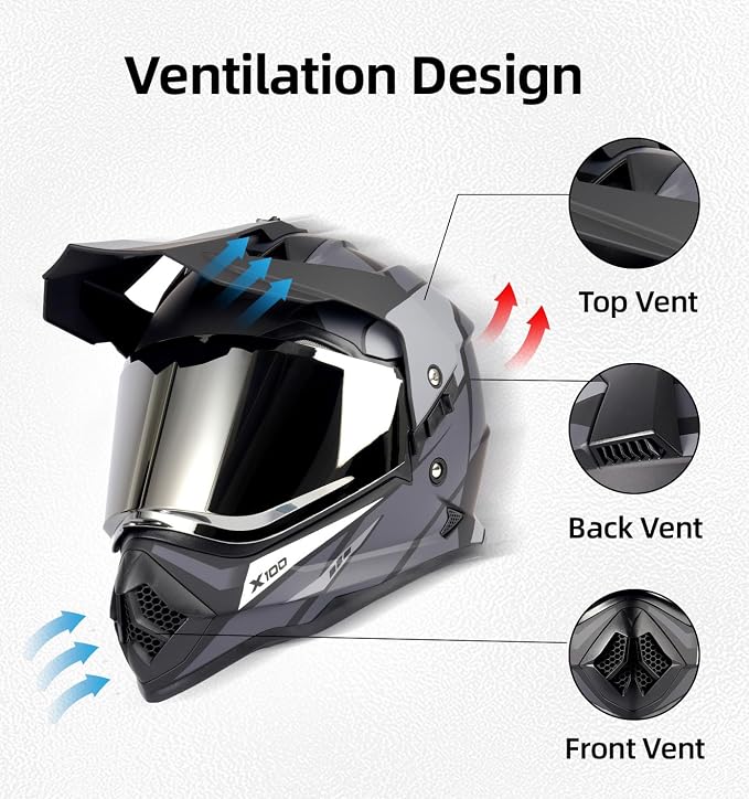 Orthrus Dual Sport Adventure Motorcycle Helmet DOT Certified for Adults, UV Protected Dual Visor & Intercom Slot, ATV UTV Dirt Bike Snowmobile Off Road Helmets