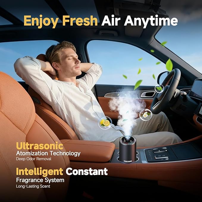 Smart Car Air Freshener with Star Light & 150ml Diffusers Oil Refills, Auto On/Off Aroma Diffuser, 3 Adjustable Modes Rechargeable Aromatizante para Carro - Car Diffuser（Cologne+Ocean+Serendipity）