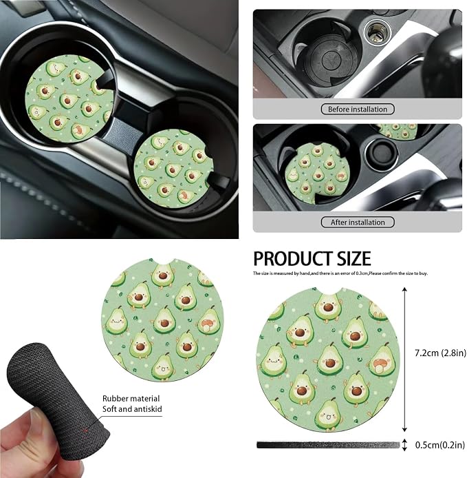 Avocado Print 15Pcs Car Interior Cover Set Includes Car Seat Covers Front and Back Full Set Steering Wheel Cover Safety Belt Pads Rear View Mirror Protector Cup Mats, Green