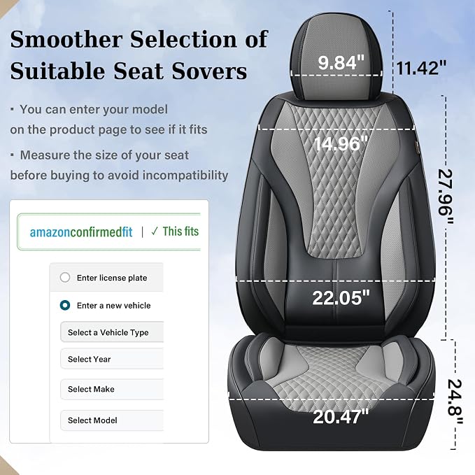 Coverado Waterproof Nappa Leather Car Seat Covers, Automotive Fullset Seat Covers, 5 Seat Car Seat Cushion & Protector, Black&Gray Front and Rear Covers Universal Fit for Most Cars, SUVs, Trucks
