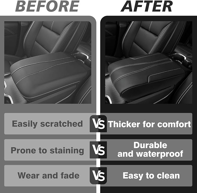 Muslogy Center Console Organizer & Armrest Cover Compatible with 2024 2025 GMC Acadia & Chevy Traverse Accessories Middle Console Storage Box & Vegan Leather Arm Rest Middle Console Protector
