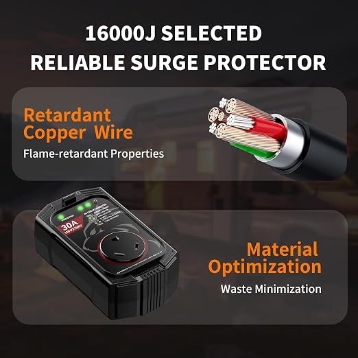 Vehiker 16000 Joules-RV Surge Protector 30 Amp, RV Power Surge Voltage Protection, RV Adapter Plug for Camper, Circuit Analyzer for Travel Trailers with Waterpoof Cover