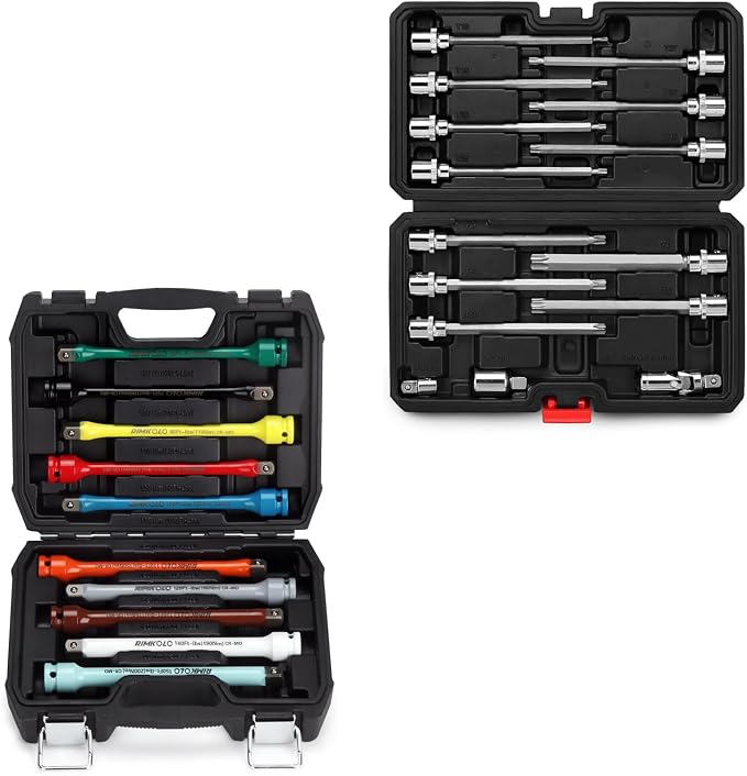 15-Piece 3/8" Drive Extra Long Torx Bit Socket Set &10-Piece Impact Torque Limiter Set