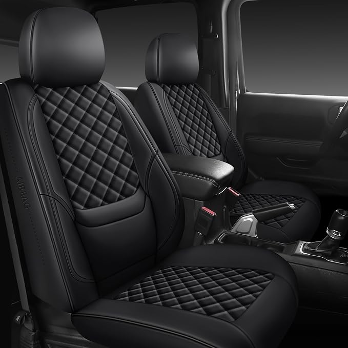 Wrangler Seat Covers 2007-2017 Full Set, Waterproof Leather Interior Sets with Lumbar Support Custom Fit for Jeep Wrangler JK 4 Door Unlimited Sahara/Sport/Rubicon X 392 Willys, Black