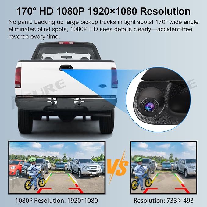 ASURE Backup Camera Tailgate Handle for Ford F-150 F-250 F-350 1997-2003 | 1080P HD, 170° View, Starlight Night Vision, IP68 Waterproof, RCA/CVBS, No-Drill, Super Duty 1998-2004, Sport Trac 2001-2005