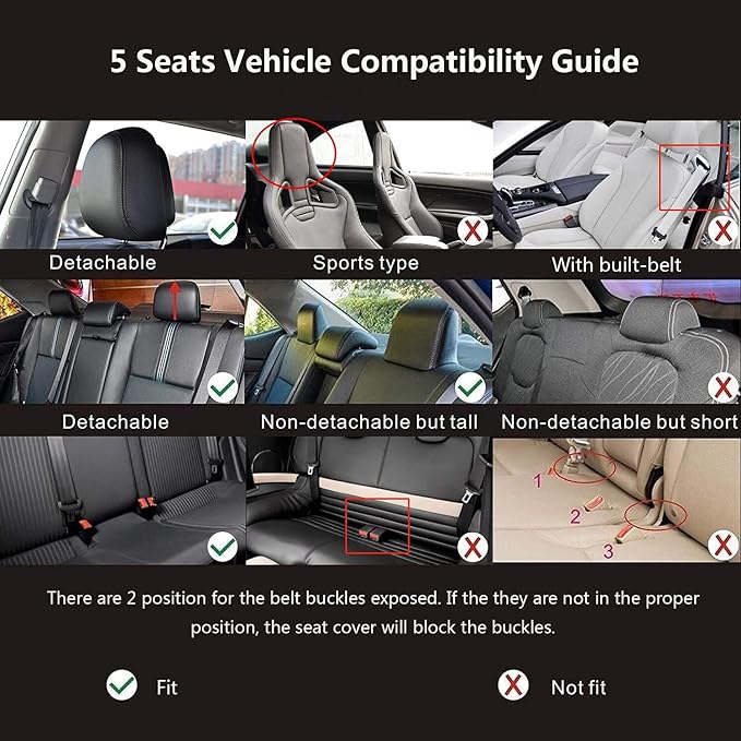 otoez Car Seat Covers Full Set, Black Leather Seat Cover Universal Fit for Most Car SUV Sedan Pick-up Truck, Waterproof Automotive Front and Back Seat Protector (Red+Black)