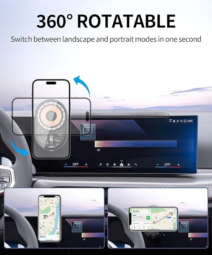 Wireless Charging Car Phone Holder for BMW 3 Series 2023-2026 / 4 Series 2024-2026 / 2 Series 2025-2026 / i4 2022-2026, 14.9" Screen Fixed Clip, 360° Rotation Car Phone Mount Compatible with MagSafe