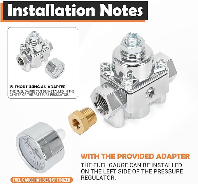 12-803 Adjustable Fuel Pressure Regulator with Gauge, Compatible with Holley and Edelbrock Carburetors, 4.5-9 PSI, 3/8" NPT, 1-in 2-Out