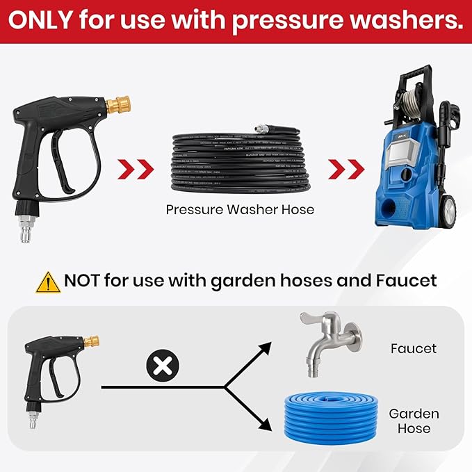 Short Pressure Washer Gun 4000 PSI with Swivel Quick Connect, 5 Nozzle Tips, 3/8" Inlet & M22-14mm Adapter, Foam Cannon Compatible for Gas Pressure Washer, Car Wash, Driveway, Patio