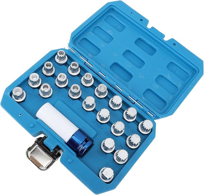 Qqmora 21pcs Wheel Lock Lug Nut Remover Tool Kit with 0.5in Drive Adapter Steel Chrome Plated 36 1 300 for R50 R52 R53