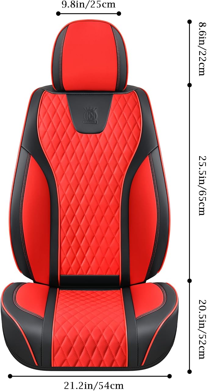 Doogo Front Seat Covers, Leather Seat Covers for Cars,Waterproof Car Seat Protector 2PCS, Auto Driver Seat Cover Accessories Fit for Most SUV Trucks(Black&Red,Front Pair)