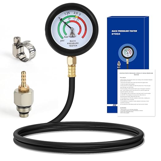 Exhaust Back Pressure Tester Kit, Professional Automotive Exhaust Back Pressure Gauge Set with 5-Foot Hose, Adapters & 2 Clamps