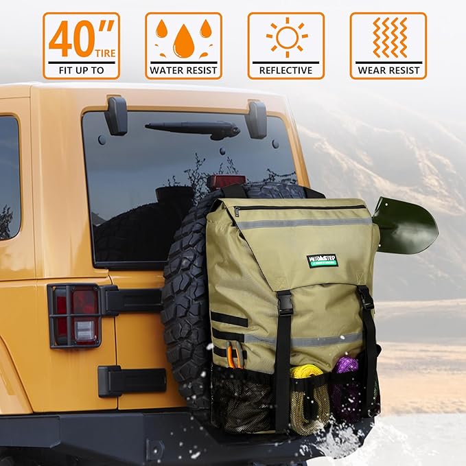 Spare Tire Trash Bag, Offroad Storage Bag Heavy Duty Truck Tailgate Fits up to 40" Tire, Large Recovery Gear Firewood Camping Cargo Storage for Jeep Truck SUV Car