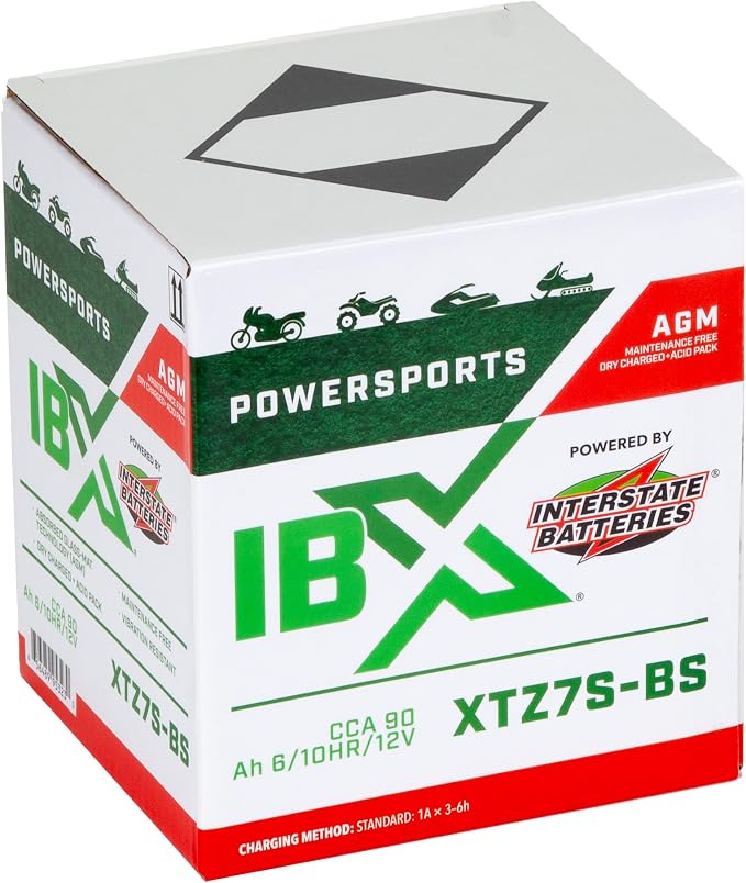Interstate Batteries YTZ7S-BS 12V 6Ah Powersports Battery 90CCA AGM Rechargeable Replacement for Honda, Kawasaki, Yamaha Motorcycles, Scooters, ATVs (XTZ7S-BS)