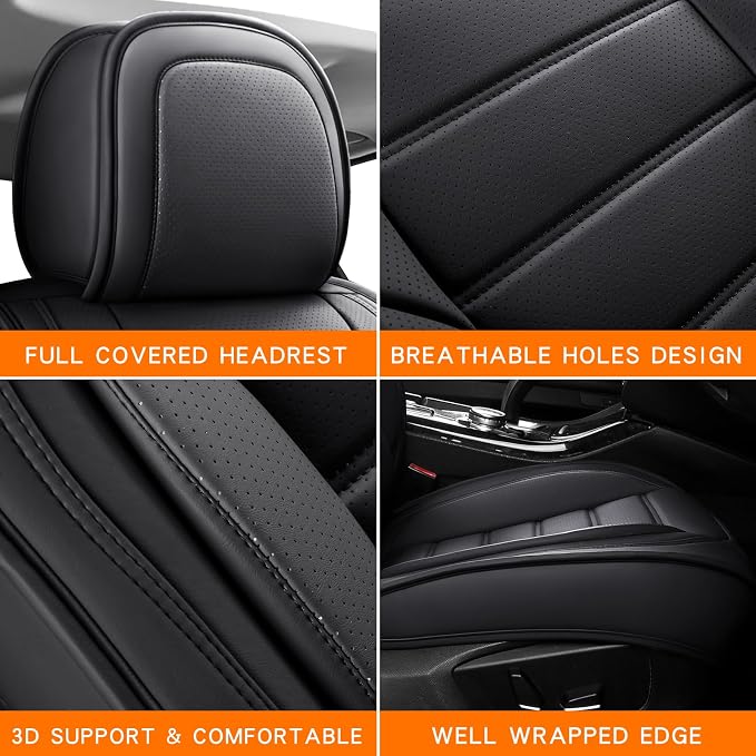 MINGBRON Seat Covers, Car Seat Covers Front Seats, Car Seat Cover, Car Seat Protector Waterproof, Car Seat Cushion Nappa Leather, Black Seat Covers Carseat Cover Universal Fit for Most Cars