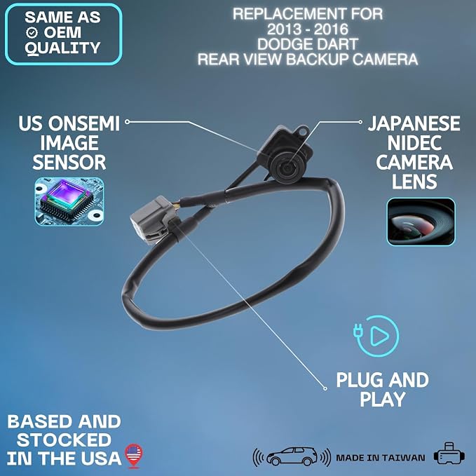 Backup Camera Replaces for 2013 2014 2015 2016 Dodge Dart OE Part # 56038990AC 56038990AA 56038990AB