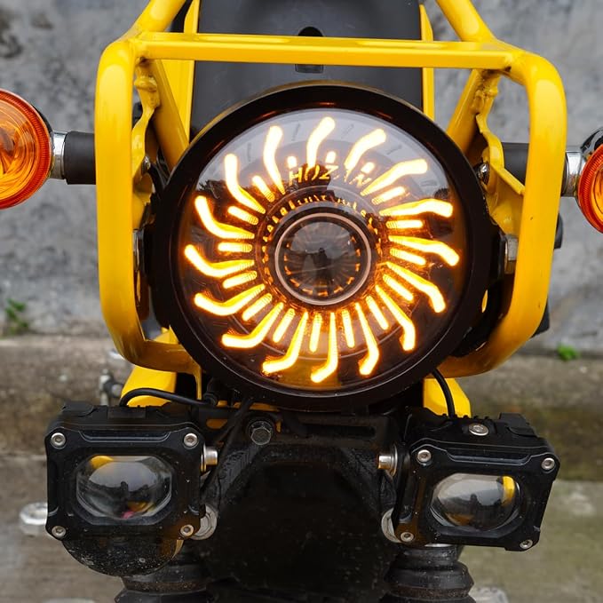 5.75inch 5-3/4 Black Animated Motorcycle Headlight Whirlwind White/Amber DRL Start-up Gradient Welcome Halo Light for Indian Scout Dyna Wide Glide XL1200 XG750 883 48 Night Road