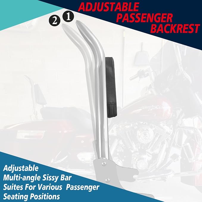 YHMOTO 22" Detachable Passenger Backrest Sissy Bar Quick Release Fit For Harley Davidson Touring Models Harley Touring Road King Electra Glide Street Glide FLHR FLHX FLHT FLTR 1997-2008